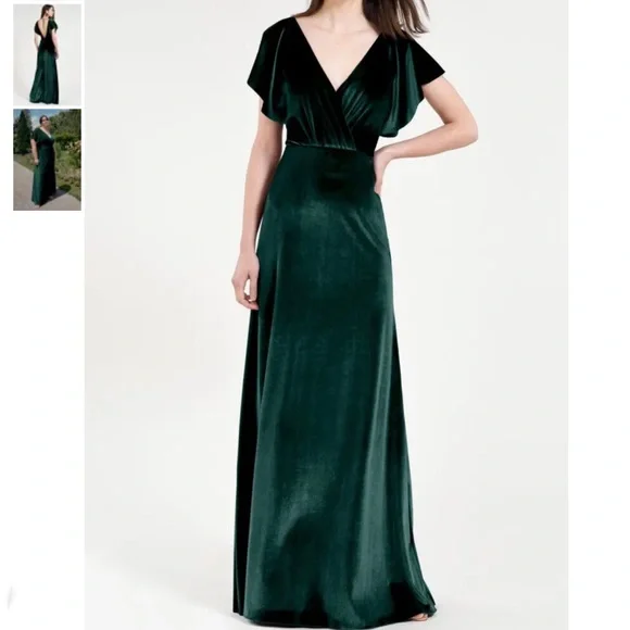 Jenny Yoo Ellis Anthropologie Flutter Sleeve Open-Back Velvet Emerald 12 10 8 - Picture 1 of 11